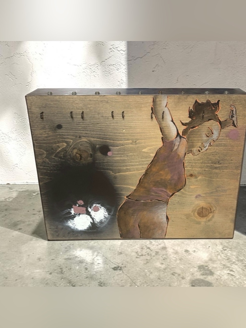 OOAK Julie Knan Original Mixed Media Painting "Tap" 20x12 Wood & Metal Art